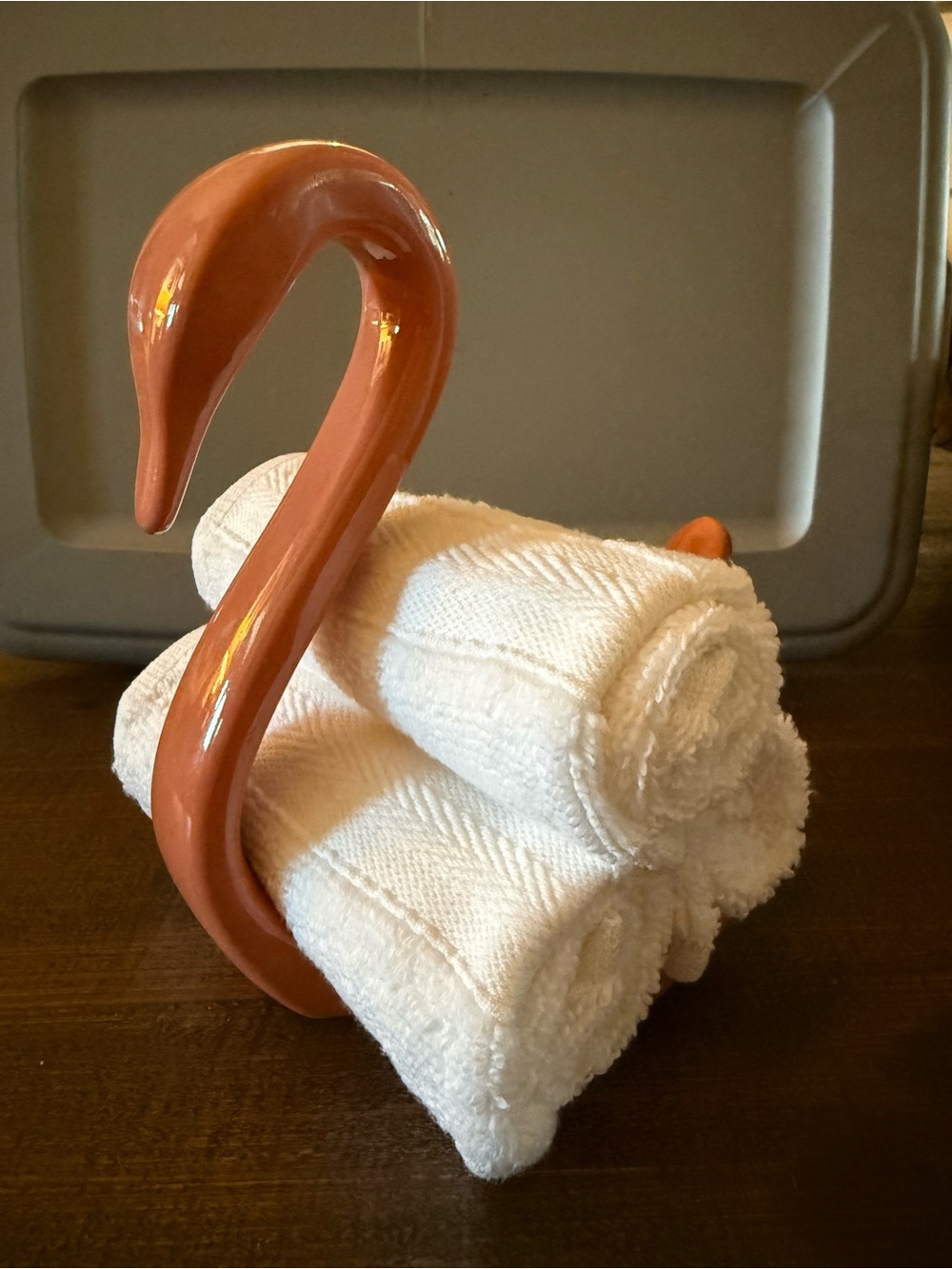 Vintage Nova Designs Fine Ceramic Terracotta color Swan Towel holder.